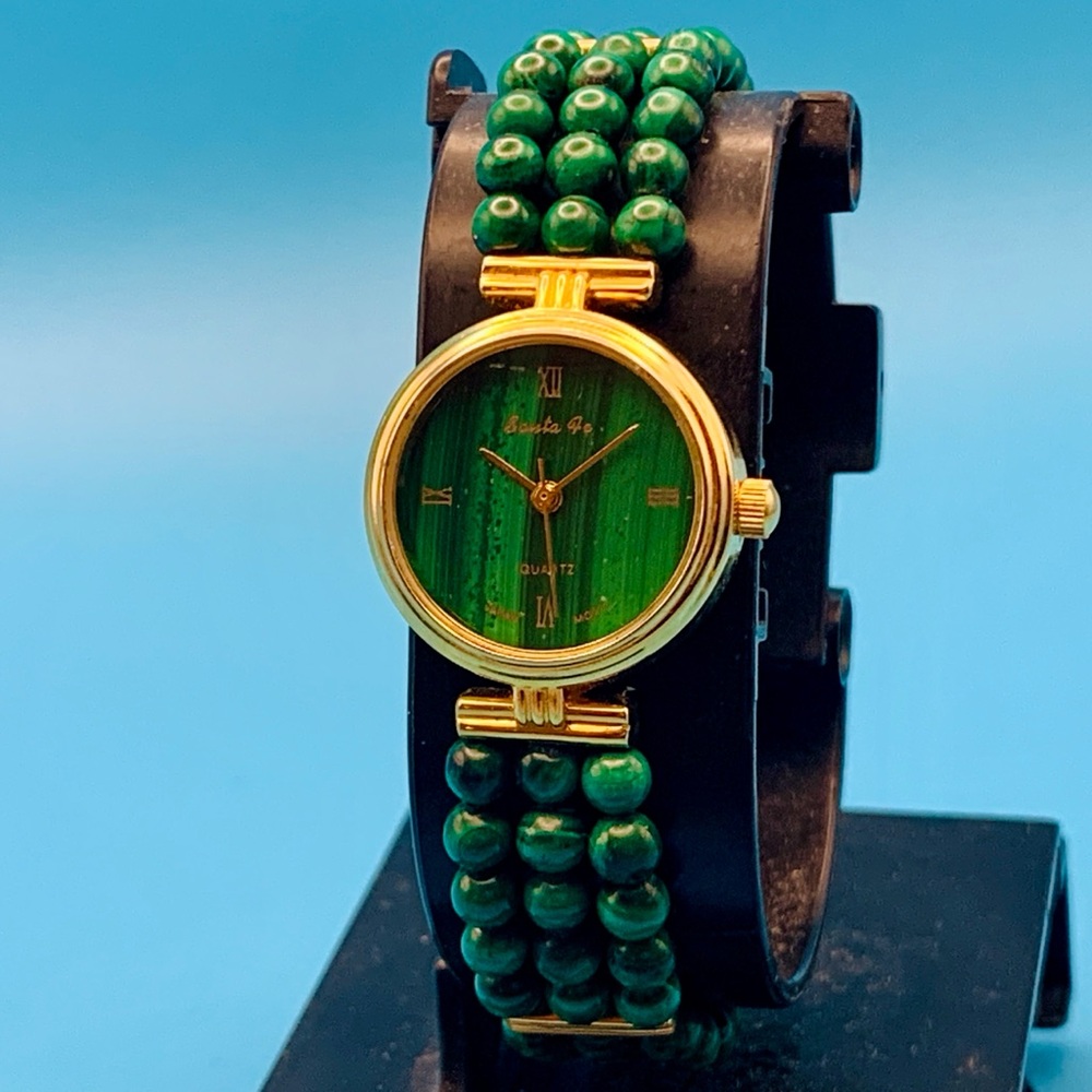 Gold-Tone Green Beaded Quartz Women's Watch